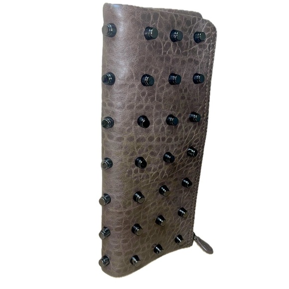Urban Expressions Studded Foldover Clutch, Brown - Picture 8 of 13